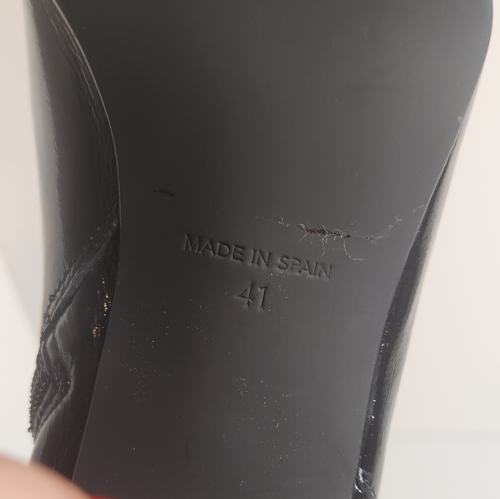 Ana Palma Black Patent Leather Chunky High Heel Boots Ankle Booties Size 41 9.5 - Picture 11 of 12